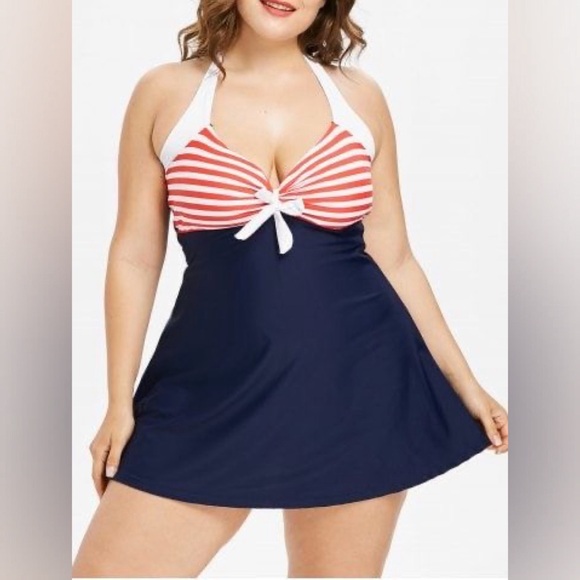 Cocoship - Retro Sailor Swimsuit Halter One-Piece Swimsuit - 22 - Picture 1 of 15